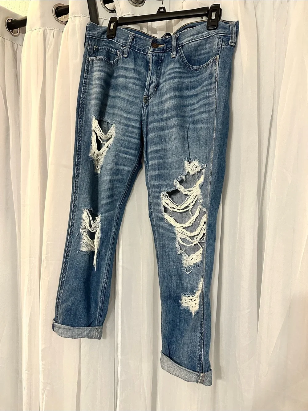 Hollister Ripped Medium Blue Boyfriend Jeans